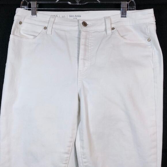 Talbots Womens Jeans White Flawless 5 Pocket Mid Rise Slim Ankle Stretch 10 Long - Picture 2 of 12